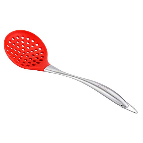 P-Plus International Silicone Spatula Versatile Tools Baking and Mixing | Non-Stick & Heat Resistant | Strong Stainless Steel Silicone Wok Turner (Steel Skimmer RED) - Image 1