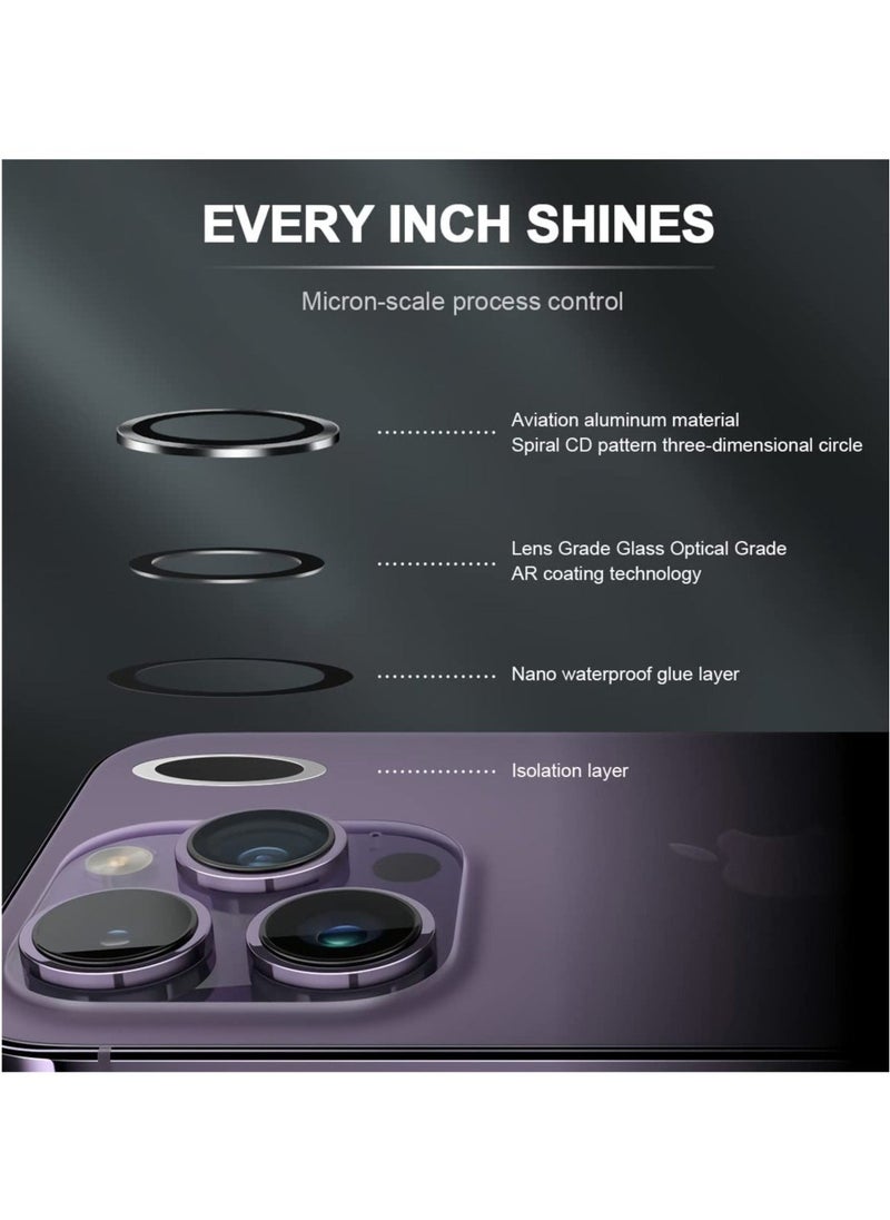 Raxoom Camera Lens Protector for iPhone 14 Pro/14 Pro Max, Anti-Scratch HD Tempered Glass Metal Ring Camera Screen Protector, Easy Installation Lens Protective Cover Film for iPhone14 Pro/14 Pro Max - Image 2