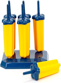 Set Of 6 Popsicle Molds Ice Pop Makers Bar Mold, Kids Ice Creams Tray Holder Lolly Pops Bpa Free Reusable Easy Release (Yellow And Blue)
