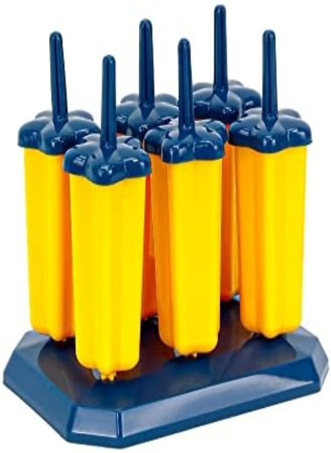 AKDC - Set Of 6 Popsicle Molds Ice Pop Makers Bar Mold, Kids Ice Creams Tray Holder Lolly Pops Bpa Free Reusable Easy Release (Yellow And Blue) - Image 1