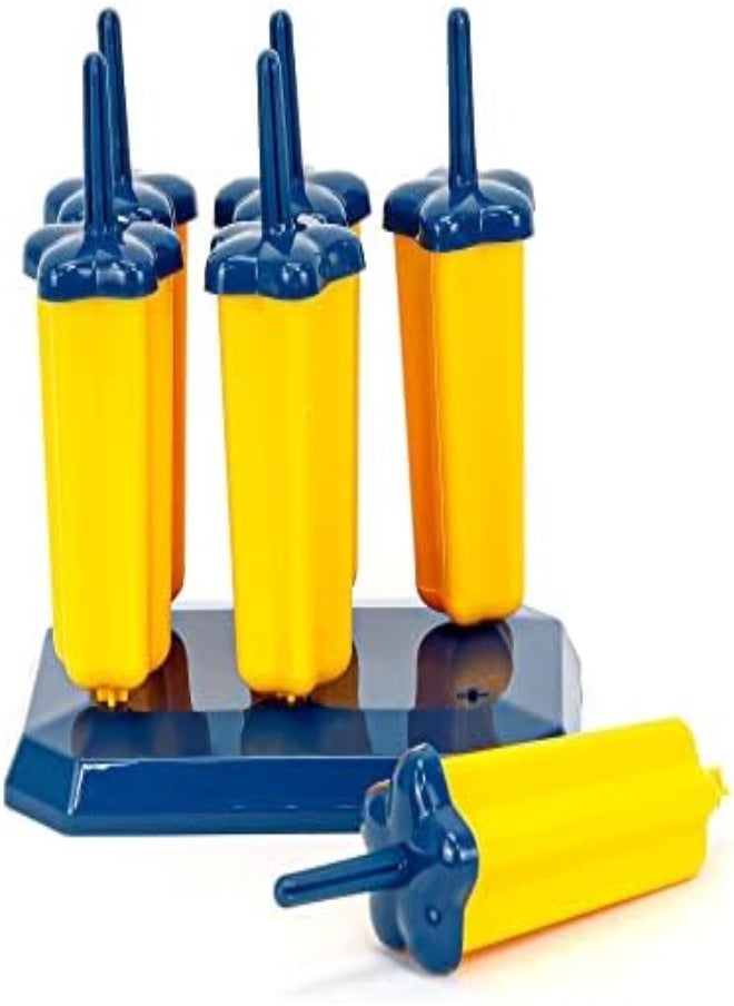 AKDC - Set Of 6 Popsicle Molds Ice Pop Makers Bar Mold, Kids Ice Creams Tray Holder Lolly Pops Bpa Free Reusable Easy Release (Yellow And Blue) - Image 1