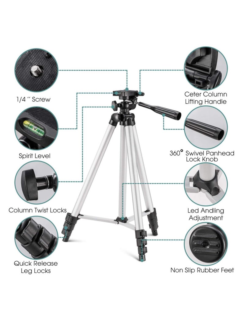 Portable Adjustable Aluminium Tripod with 3D Head and Quick Release Plate – Black/Silver - Image 2