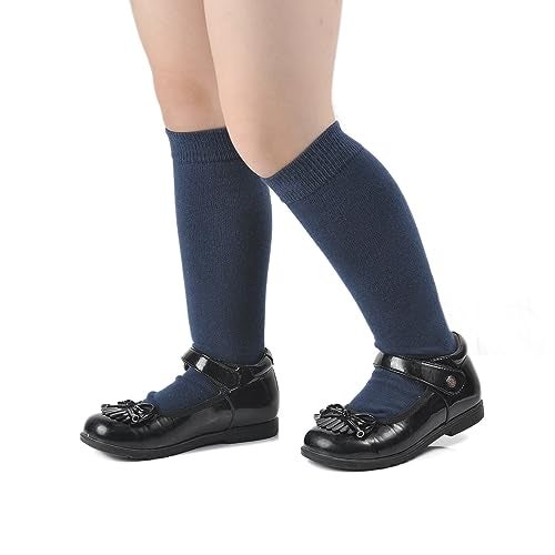 EPEIUS Girls Knee High Seamless Cotton School Uniform Socks Kids Boy Long Socks 8-11 Years Navy Blue 3 Pack - Image 5
