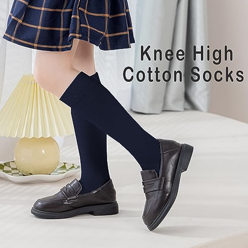 EPEIUS Girls Knee High Seamless Cotton School Uniform Socks Kids Boy Long Socks 8-11 Years Navy Blue 3 Pack - Image 2