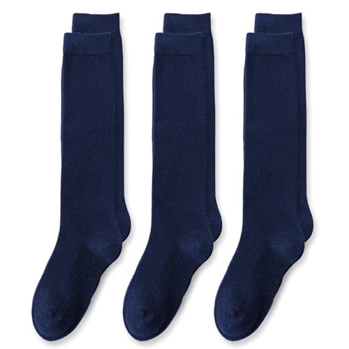 EPEIUS Girls Knee High Seamless Cotton School Uniform Socks Kids Boy Long Socks 8-11 Years Navy Blue 3 Pack - Image 1