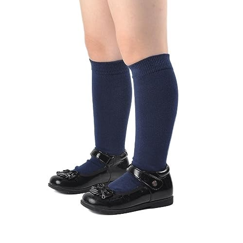 EPEIUS Girls Knee High Seamless Cotton School Uniform Socks Kids Boy Long Socks 8-11 Years Navy Blue 3 Pack - Image 4