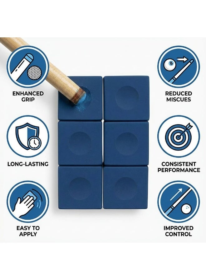 Master Premium Billiard Pool Cue Chalk Set 6 Pieces- Enhanced Grip, Reduced Miscues & Dust-Free Long-Lasting Performance - Image 4