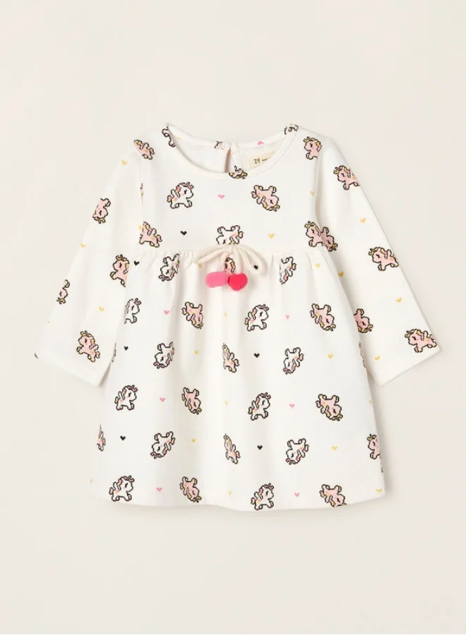 Zippy Brushed Cotton Dress for Newborn Baby Girls 'Unicorn', White