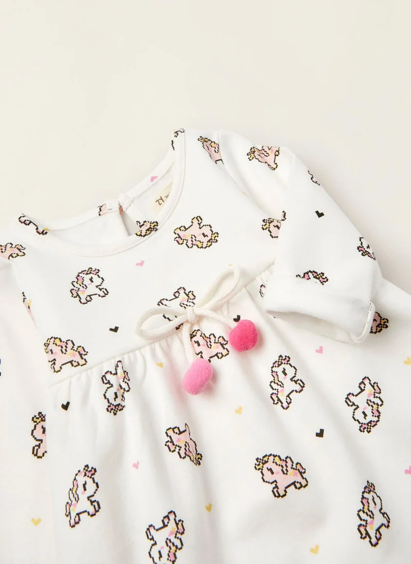 Zippy Brushed Cotton Dress for Newborn Baby Girls 'Unicorn', White