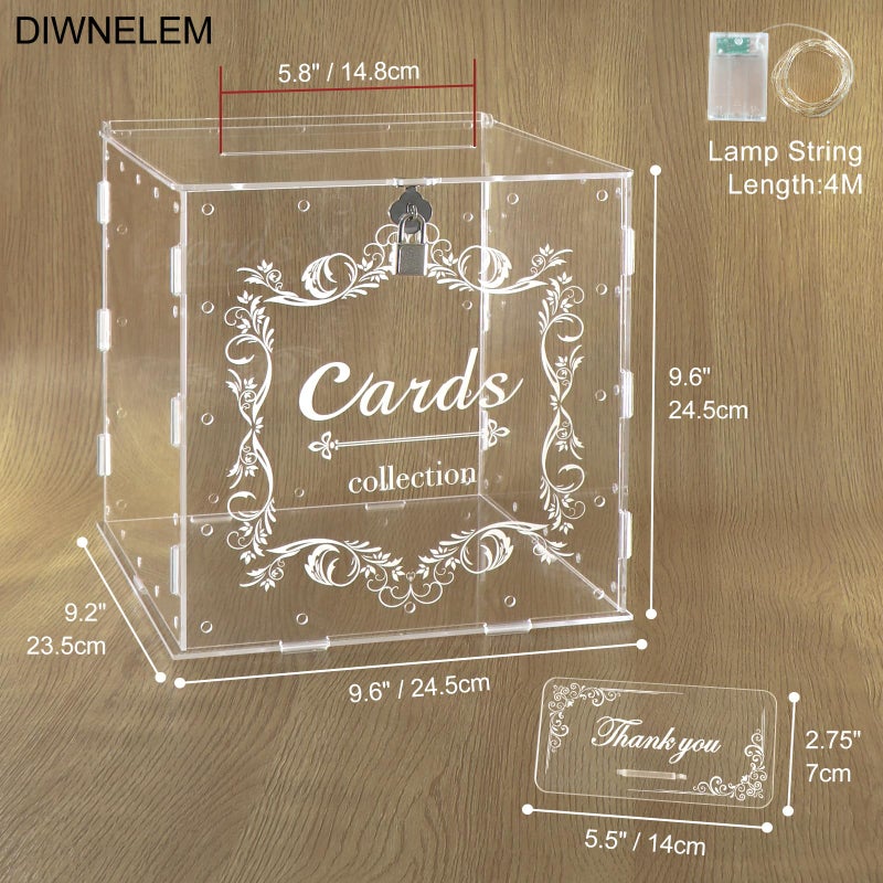 DIWNELEM Acrylic Wedding Card Box with Lock Clear Large Letter Envelope Box Acrylic Wedding Gift Card Box Money Box for Reception Baby Shower Birthday Party Graduation Decorations - Image 2
