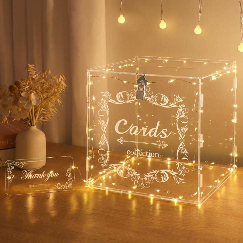 DIWNELEM Acrylic Wedding Card Box with Lock Clear Large Letter Envelope Box Acrylic Wedding Gift Card Box Money Box for Reception Baby Shower Birthday Party Graduation Decorations - Image 1
