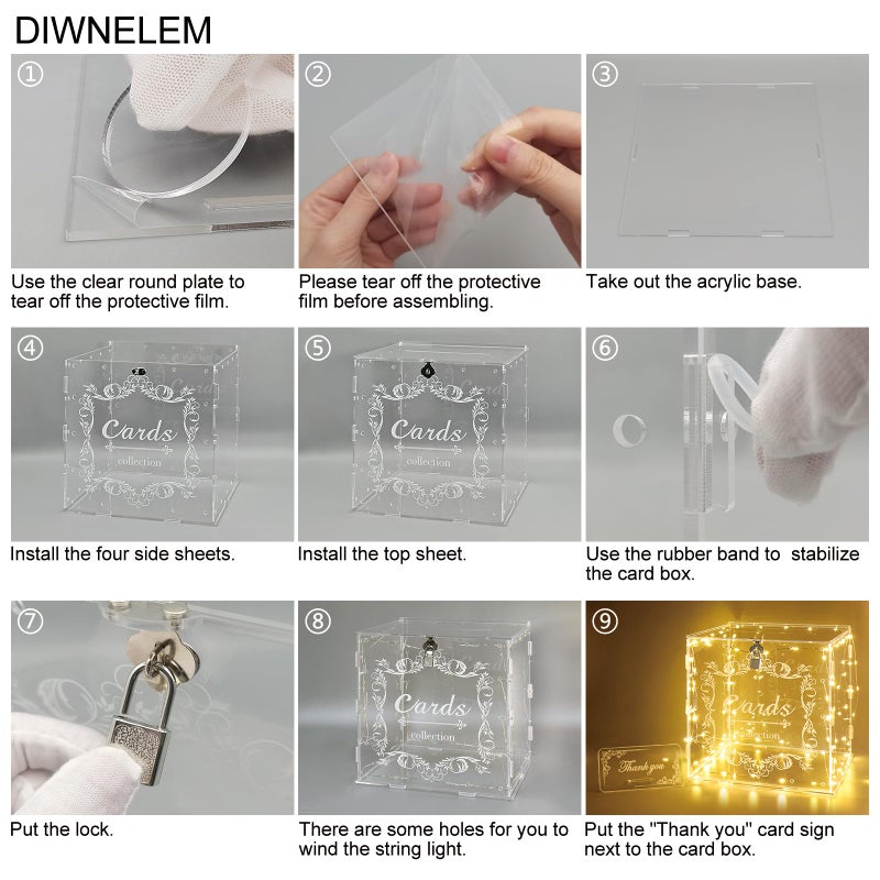 DIWNELEM Acrylic Wedding Card Box with Lock Clear Large Letter Envelope Box Acrylic Wedding Gift Card Box Money Box for Reception Baby Shower Birthday Party Graduation Decorations - Image 4