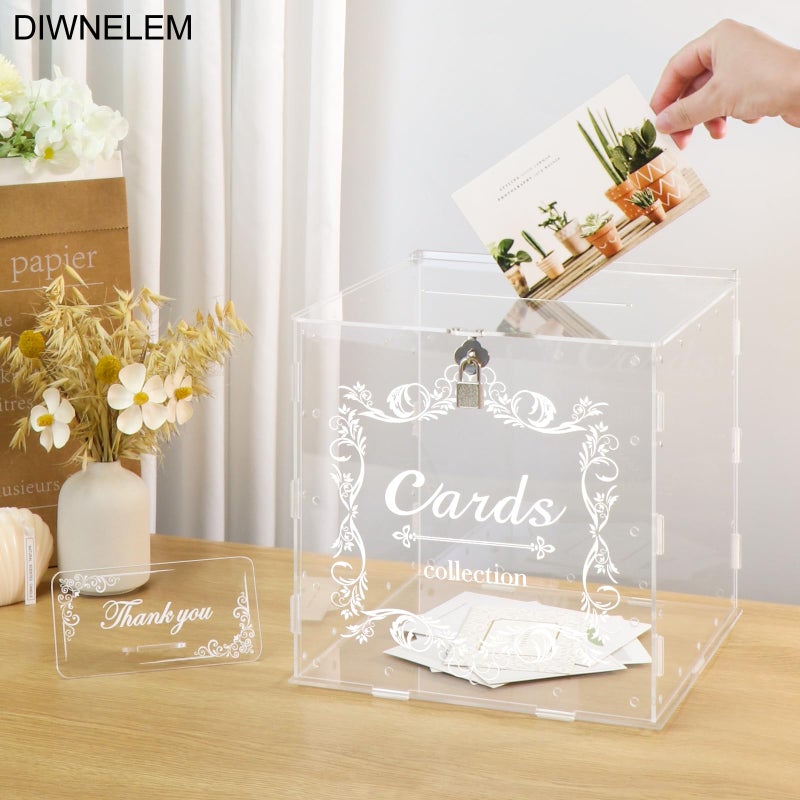 DIWNELEM Acrylic Wedding Card Box with Lock Clear Large Letter Envelope Box Acrylic Wedding Gift Card Box Money Box for Reception Baby Shower Birthday Party Graduation Decorations - Image 5