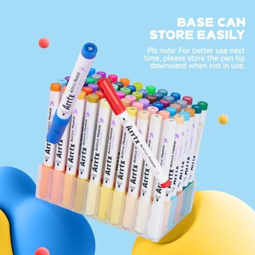 Arrtx 60 Colors Acrylic Paint Pens, Markers Paint Pens, Brush Tip for Rock Painting, Wood, Canvas, Stone, Ceramic, DIY Crafts Making Art Supplies-with Neon & Metallic & Regular Color-60A - Image 3