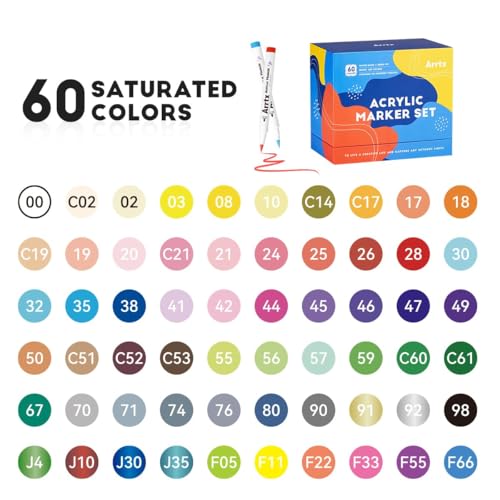 Arrtx 60 Colors Acrylic Paint Pens, Markers Paint Pens, Brush Tip for Rock Painting, Wood, Canvas, Stone, Ceramic, DIY Crafts Making Art Supplies-with Neon & Metallic & Regular Color-60A - Image 5
