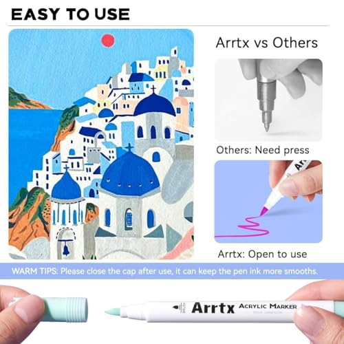 Arrtx 60 Colors Acrylic Paint Pens, Markers Paint Pens, Brush Tip for Rock Painting, Wood, Canvas, Stone, Ceramic, DIY Crafts Making Art Supplies-with Neon & Metallic & Regular Color-60A - Image 4