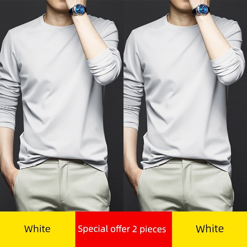 Mercerized modal cotton base shirt men's spring and autumn long-sleeved t-shirt solid color thin inner wear autumn T-shirt base shirt - Image 3