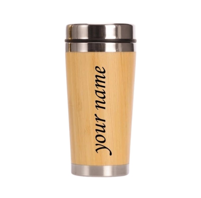 DIGALI ENTERPRISE DIGALI Insulated PersonalizedCustomisation Insulated Bamboo Stainless Steel Coffee Mug Tumbler ReusableCustomised Gifting Cup customised Tumbler customised Bamboo TumblerDouble Walled 450 ml - Image 1