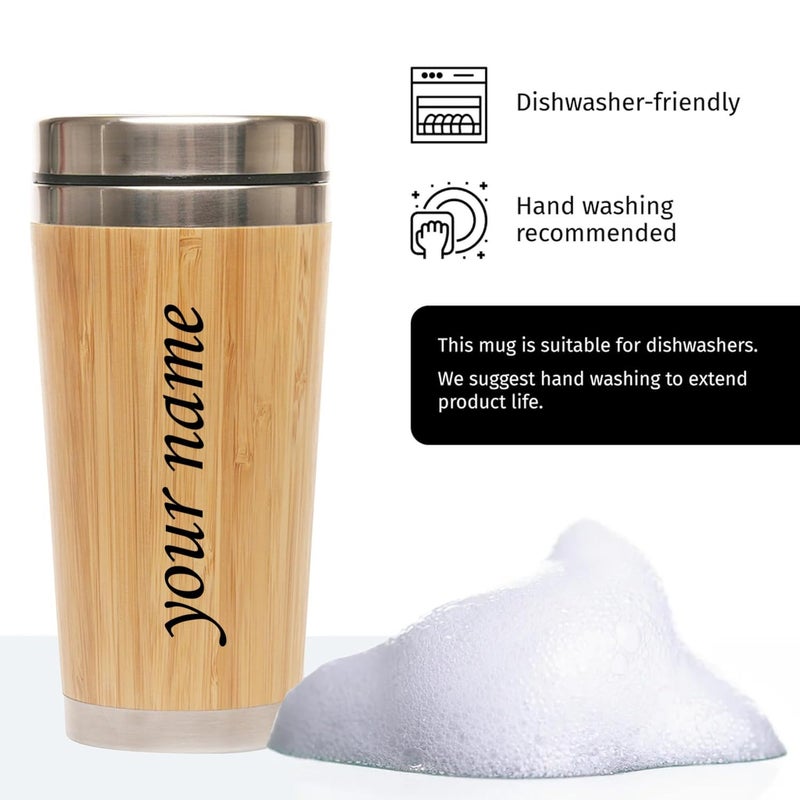 DIGALI ENTERPRISE DIGALI Insulated PersonalizedCustomisation Insulated Bamboo Stainless Steel Coffee Mug Tumbler ReusableCustomised Gifting Cup customised Tumbler customised Bamboo TumblerDouble Walled 450 ml - Image 2