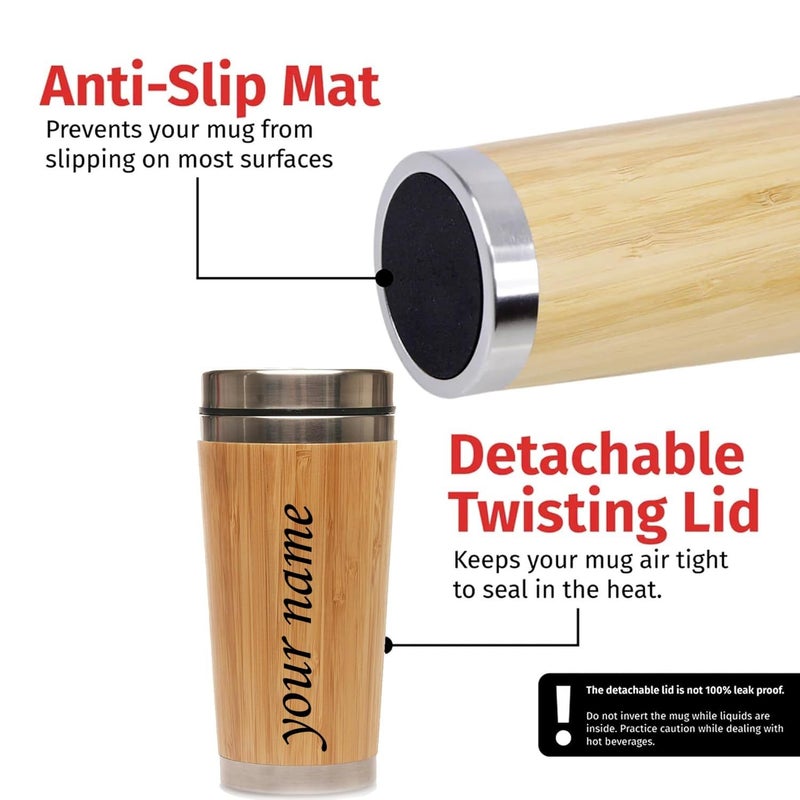 DIGALI ENTERPRISE DIGALI Insulated PersonalizedCustomisation Insulated Bamboo Stainless Steel Coffee Mug Tumbler ReusableCustomised Gifting Cup customised Tumbler customised Bamboo TumblerDouble Walled 450 ml - Image 4