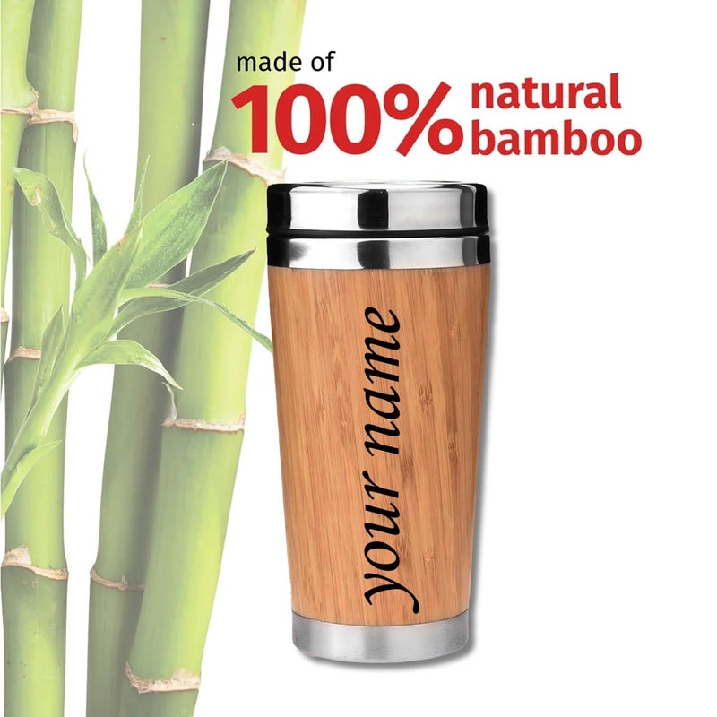 DIGALI ENTERPRISE DIGALI Insulated PersonalizedCustomisation Insulated Bamboo Stainless Steel Coffee Mug Tumbler ReusableCustomised Gifting Cup customised Tumbler customised Bamboo TumblerDouble Walled 450 ml - Image 5