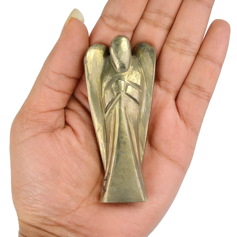 Crystu Pyrite Angel Natural Crystal Stone Angels Size 76 cm 3 inch Charged by Reiki Grand Master Vastu Expert Color Golden - Image 2