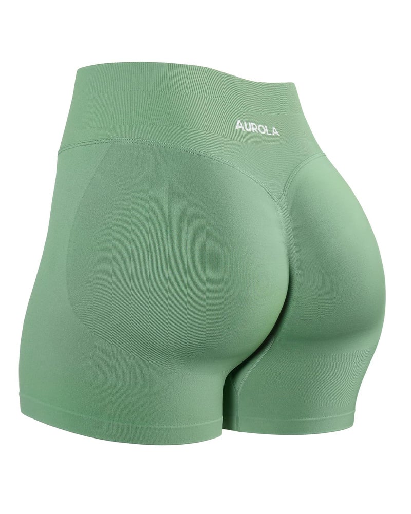 AUROLA Influence Collection Workout Shorts for Women,No Roll Up New Scrunch Seamless Gym Short-3.5" Inseam, Mineral Green, M - Image 1