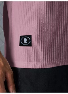 Maniac Mens Solid Round Neck 3/4th Sleeve Pink Seersucker CottonBlend Oversized T-Shirt  - Image 3