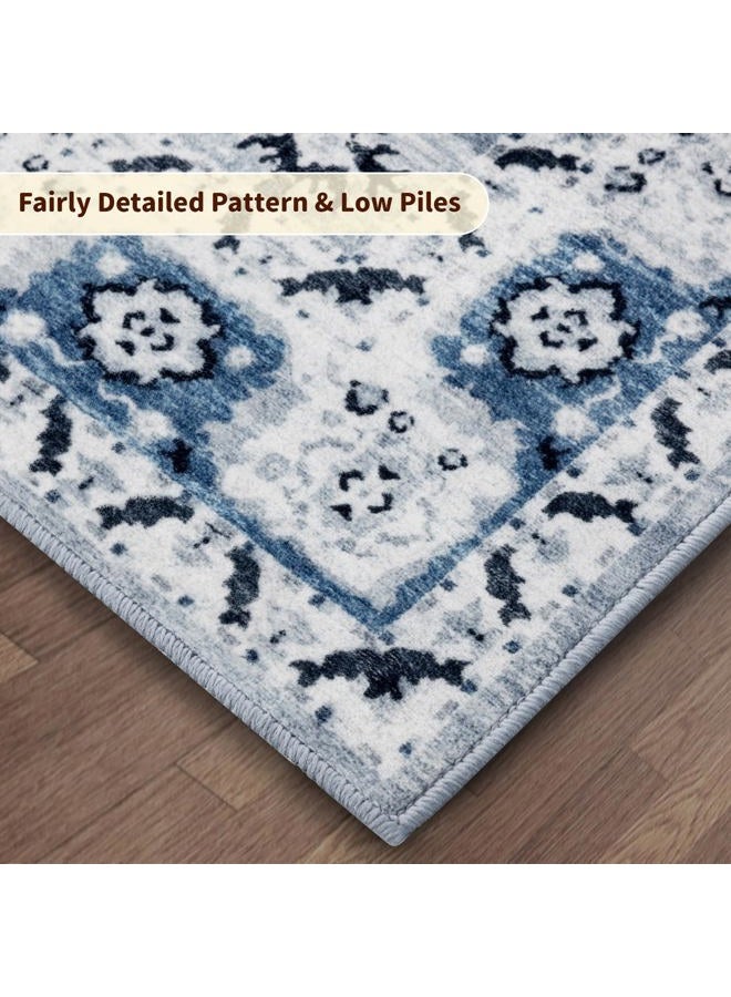 LBRO2M Boho Area Rug 8X10 Washable Rugs for Living Room Low Piles Indoor Rug, Non Slip Soft Carpet for Bedroom, Dining Room, Blue Rug Foldable Pet Friendly Area Rugs Stain Resistant (8'X10' Blue) - Image 4