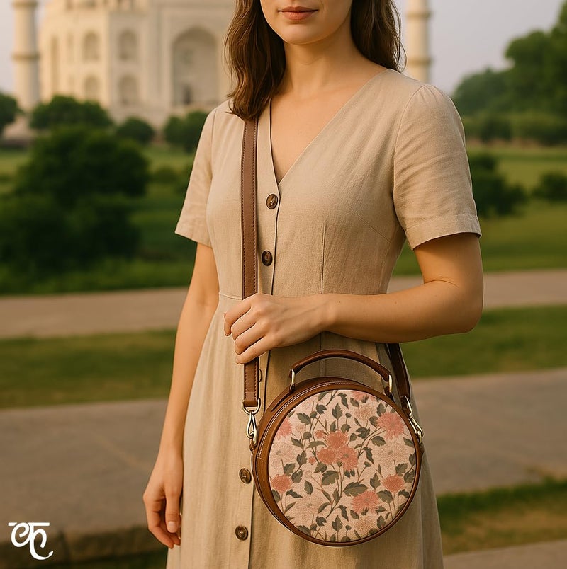 Kalankit Sling Bags For Women | Vegan Leather Round Box Sling | Crossbody Floral Sling Side Purse, Birthday Gifts For Women | Cute Sling Bag For Teenage Girls, Side Bag, Rakhi Gift For Sister - Image 5