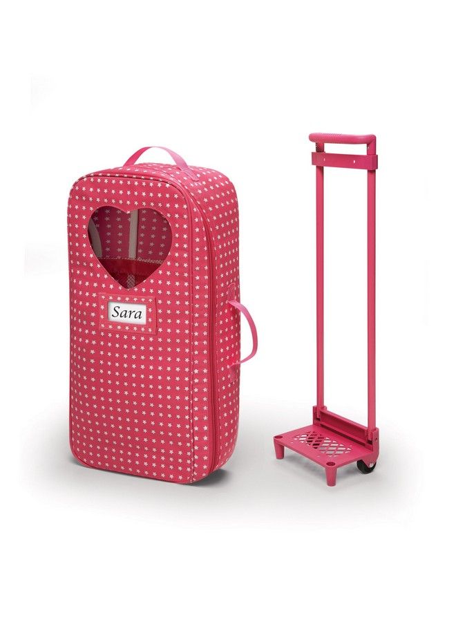 Badger Basket Toy Doll Travel Trolley And Carrier With Bed And Bedding For 18 Inch Dolls Pink/Star - Image 3