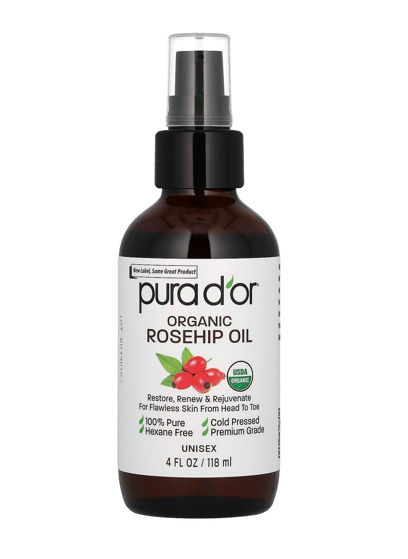 Pura d'or - Organic Rosehip Oil 4 fl oz 118 ml - Image 1