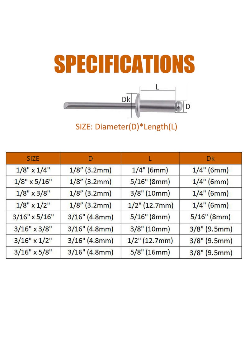 ISPINNER ISPINNER 385pcs 8 Sizes Aluminum Blind Rivets, Pop Rivets Assortment Kit (Silver)  - Image 4