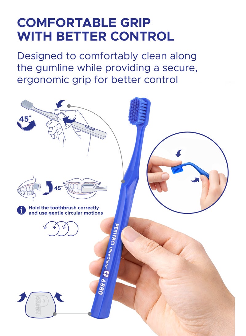 PESITRO UltraClean Triple 6580 Ultra Soft Toothbrush 3-Pack – 6,580 Ultra-Soft Bristles, Family Daily Oral Care Set - Image 5