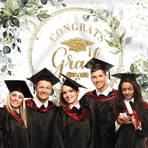 Rsuuinu Greenery Congrats Grad Backdrop Graduation Class of 2024 Green Leaves Graduate Party Photography Background Graduation Party Decorations Supplies Cake Table Banner Photo Booth Props 7x5ft - Image 5