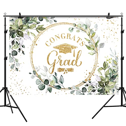 Rsuuinu Greenery Congrats Grad Backdrop Graduation Class of 2024 Green Leaves Graduate Party Photography Background Graduation Party Decorations Supplies Cake Table Banner Photo Booth Props 7x5ft - Image 2