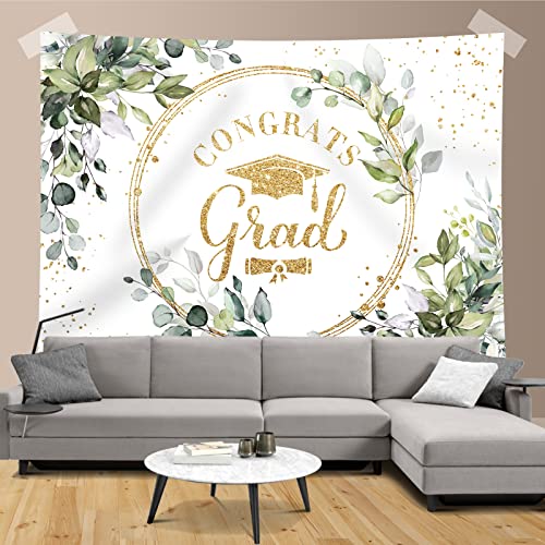Rsuuinu Greenery Congrats Grad Backdrop Graduation Class of 2024 Green Leaves Graduate Party Photography Background Graduation Party Decorations Supplies Cake Table Banner Photo Booth Props 7x5ft - Image 4