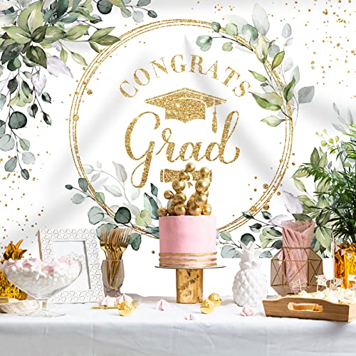 Rsuuinu Greenery Congrats Grad Backdrop Graduation Class of 2024 Green Leaves Graduate Party Photography Background Graduation Party Decorations Supplies Cake Table Banner Photo Booth Props 7x5ft - Image 3
