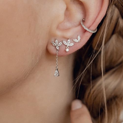 Krfy 3 Pairs Dainty 14K Gold Plated Earrings for Women - Dangle Cartilage Earring Sterling Silver Post Hypoallergenic Earring Sets for Multiple Piercing - Image 5