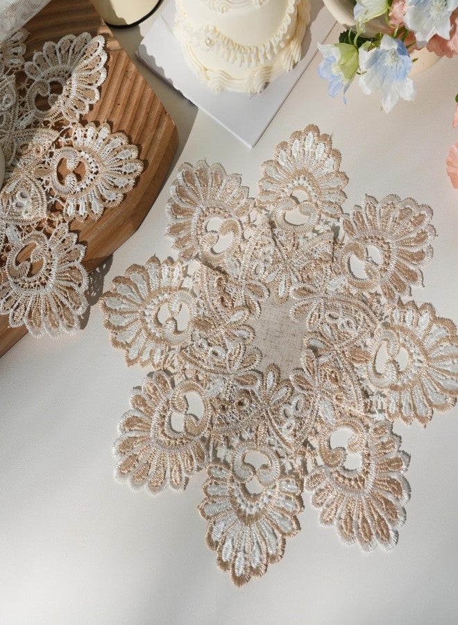Phantomon 12 Inch Lace Placemats Embroidered Vintage Floral Beige Linen Lace Table Coasters, Decorative Drink Mats for Coffee, Tea & Dining Table, Set of 4 - Image 4