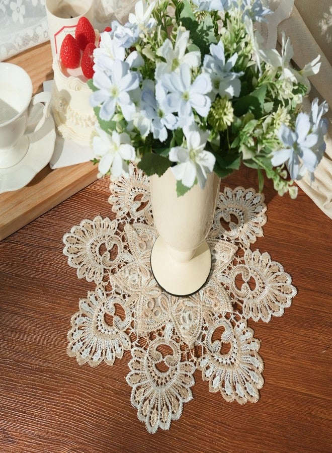 Phantomon 12 Inch Lace Placemats Embroidered Vintage Floral Beige Linen Lace Table Coasters, Decorative Drink Mats for Coffee, Tea & Dining Table, Set of 4 - Image 3