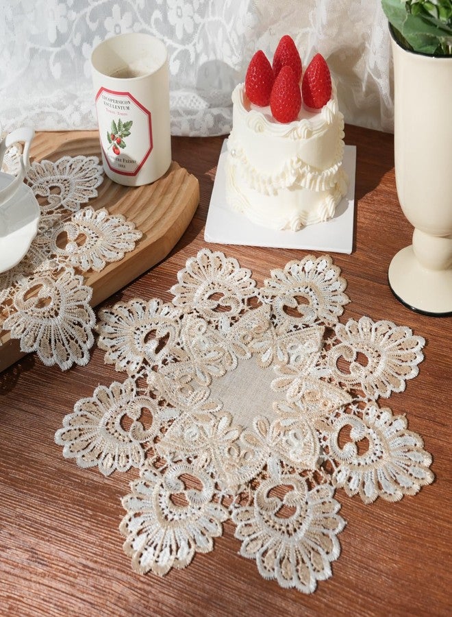 Phantomon 12 Inch Lace Placemats Embroidered Vintage Floral Beige Linen Lace Table Coasters, Decorative Drink Mats for Coffee, Tea & Dining Table, Set of 4 - Image 5