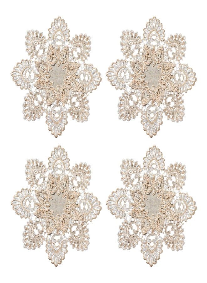 Phantomon 12 Inch Lace Placemats Embroidered Vintage Floral Beige Linen Lace Table Coasters, Decorative Drink Mats for Coffee, Tea & Dining Table, Set of 4 - Image 1