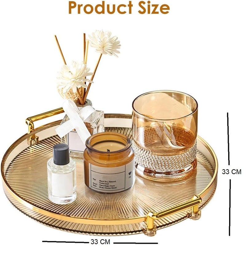 VPGS Serving Tray with Golden Handles, Acrylic Decorative Tray Round Tray, Serving Platter for Food, Drinks, Snack, Coffee, Tea, Display Tray for Home Bar Restaurant - Image 4