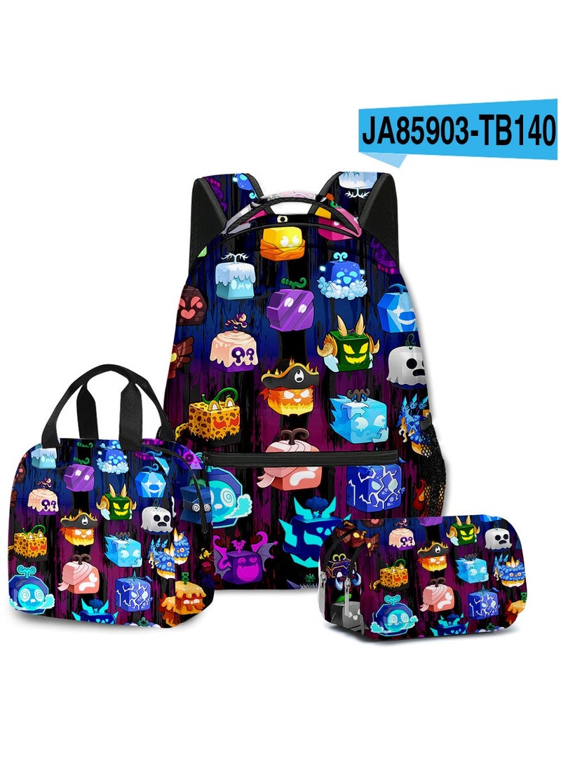 Blox Cartoon Backpack Three-piece Student School Bag 