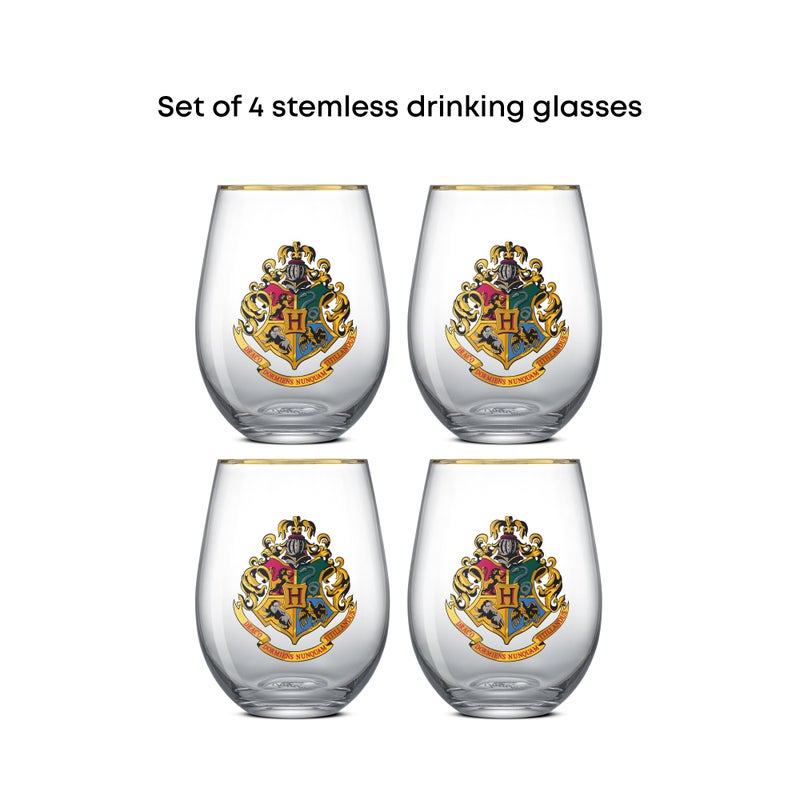 JoyJolt Harry Potter Hogwarts Heritage Stemless Drinking Glasses, 19oz Glass Tumblers, Teardrop Glass Drinking Glasses Set of 4, Hogwarts Cup, Harry Potter Gifts for Adults - Image 3