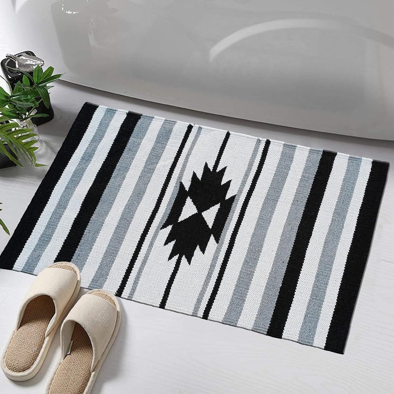 STONEMUNK Modernised & Reversible 100% Cotton Carpet Runner Winter Foot Protector for Bedrooms, Kitchen, Guestrooms (50x80cm, Black) - Image 1