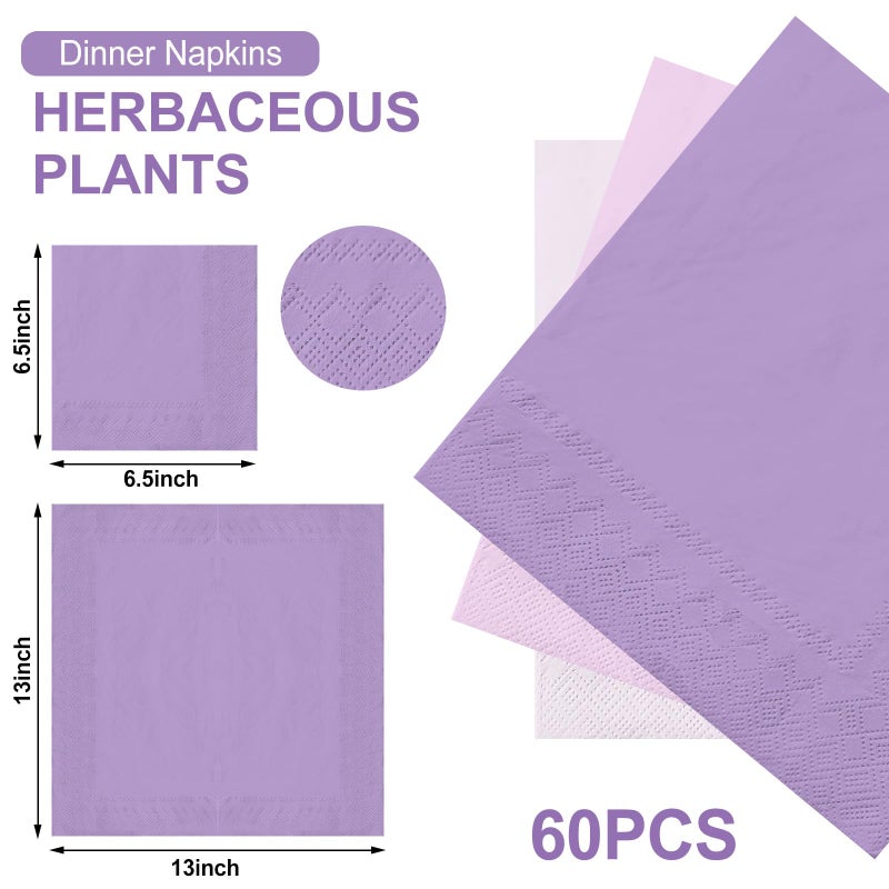 Whaline Lavender Paper Napkins 3 Colors Dinner Napkins Purple Disposable Luncheon Napkins for Party Celebration Gathering Supplies Table Decor  60Pcs - Image 2