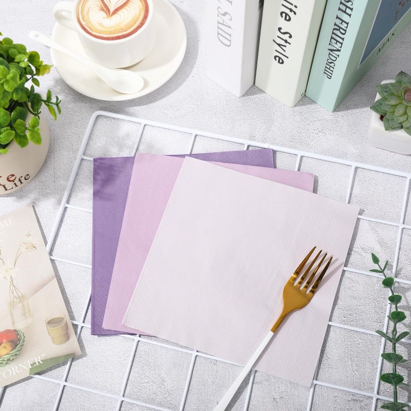 Whaline Lavender Paper Napkins 3 Colors Dinner Napkins Purple Disposable Luncheon Napkins for Party Celebration Gathering Supplies Table Decor  60Pcs - Image 3