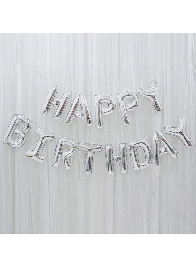 Party Generic Silver Happy Birthday Banner Balloons, Aphabet Happy Birthday Balloons Banner or Birthday Party Decoration - Image 2